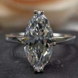 Marquise 2.48 Ct Near White Real Moissanite Engagement Ring 925 Sterling Silver 