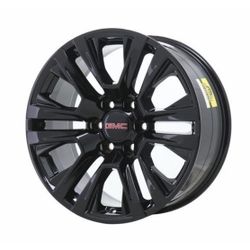 Used On A Very Good Condition 20” GMC Sierra 1500 Wheels Rims Factory OEM Gloss Black With Tires 275-60R20 Bridgestone Alenza Tires 