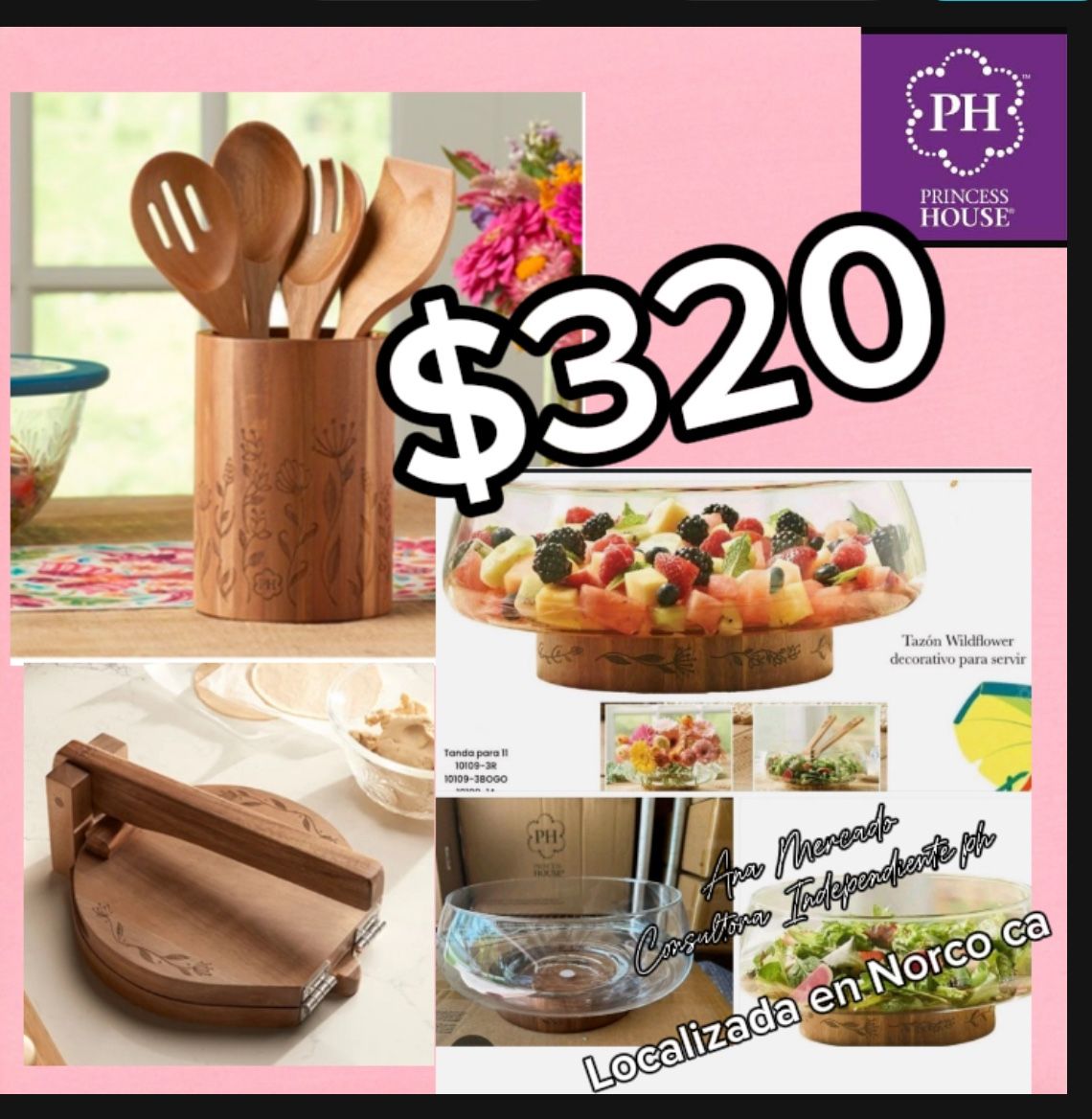 Princess House Wilflower Bowl Torteadora Y Base Con Cucharadas