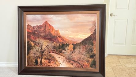 Large Framed Zion National Park Landscape Art – 59” × 47”