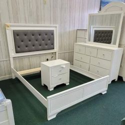 Lyssa Frost Led Upholstered Panel Bedroom Set, Bed, Nightstand, Dresser, Mirror// Mattress Sold Separately 