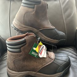 Propet Blizzard Zippered Saftey Toe Leather Waterproof Work Boots Mens Size 11.5 Brown New