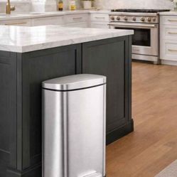 Trash Can (50L)Combo Set, Rustproof Garbage Can with Lid for Kitchen and Bathroom, Step-on Trash Bin with Inner Bucket, Rear Handle, Silver