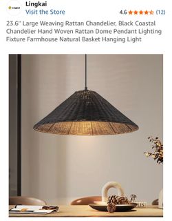 Lingkai 23.6” Black Rattan Chandelier/Light Fixture