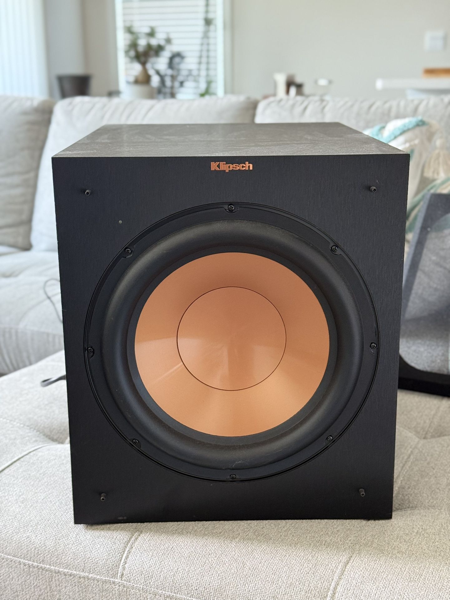 Klipsch R-12SW Powerful Deep Bass Front Firing 12" Copper-Spun Driver 400W Digital Power Subwoofer 14" X 18.5" X 16"
