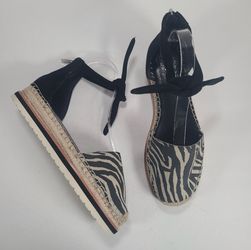 Vince Camuto Binadee Zebra Black Tan Flatform Espadrille Shoes Women 8.5
