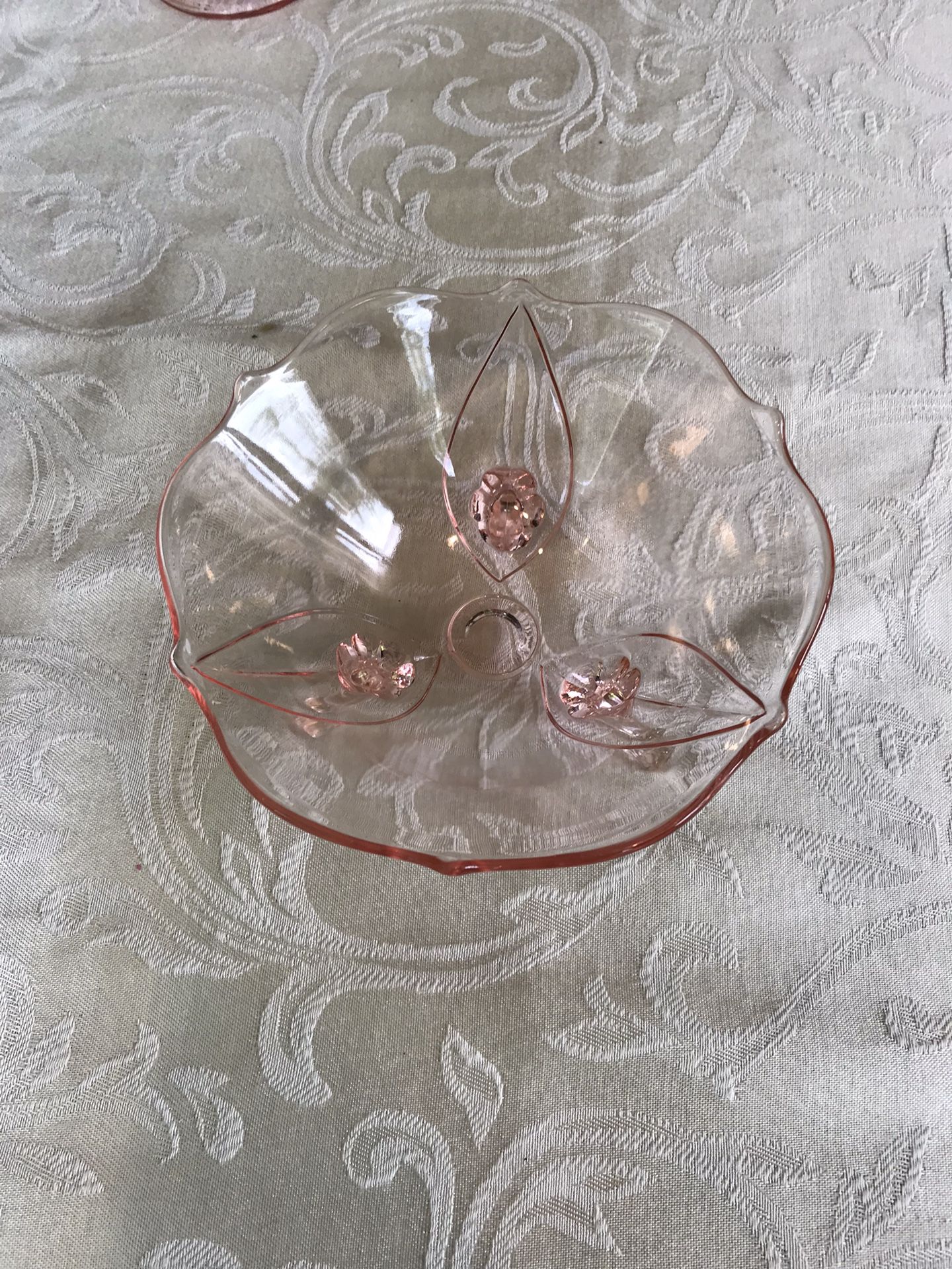 Vintage Anchor Hocking Pink Depression Glass Candy Dish With 3 Legs