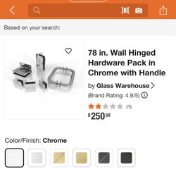 Glass Warehouse 78 in. Wall Hinged Hardware Pack in Chrome with Handle