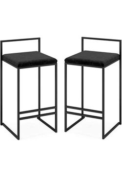 uego de 2 taburetes de bar de altura con reposapiés y respaldo, terciopelo tapizado con base de metal negro, para cocina, desayuno, pub, café, mostrad