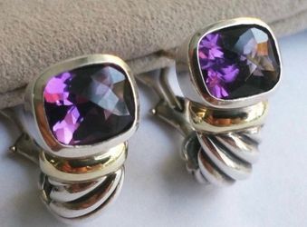 DAVID YURMAN - AMETHYST SHRIMP EARRINGS - SILVER & 14K GOLD