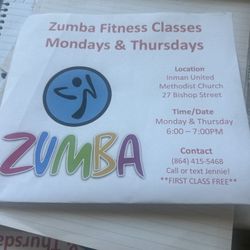 Zumba Fitness Exercise Class.   First Class Free Inman Sc 