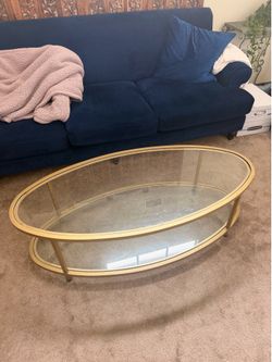 Modern Gold Glass Coffee Table – 2 Tier Oval