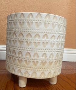 White Ceramic Planter with Raised Heart Pattern