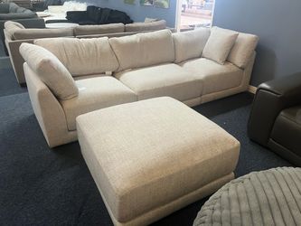 Beige Fabric Sectional Sofa with Ottoman，$750