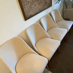 4 Dining Chairs - Upholstered With Wood Legs