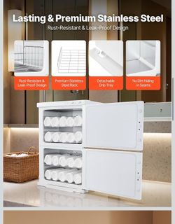 Hot Towel Warmer, 46L Large Capacity 2-Tier Towel Warmer Cabinet with Clip & 4 Stainless Steel Racks, Holds up 48 Towels, All-Round Heating Cabinet fo