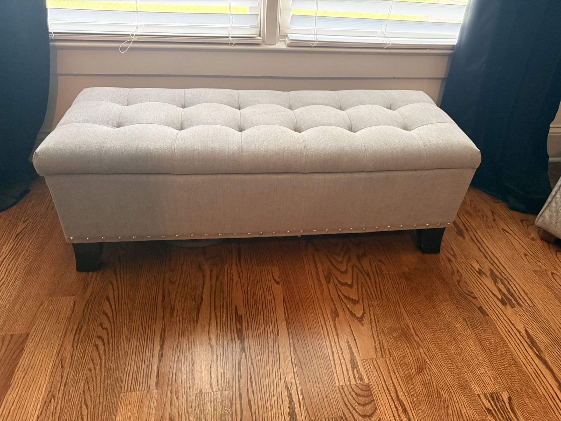 Grey Nailhead bench With Storage