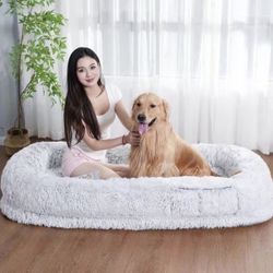 Extra Large Human Dog Bed For People Adults, 73x47x12 Inch Human Sized Dog Bed | With Blanket Attached Pillow, Washable Giant Dog Bed For Humans Adult