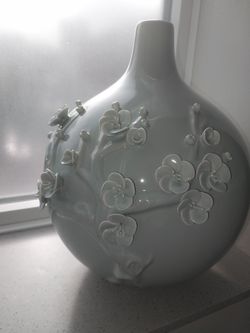 Large Light Blue Decorative Floral Vase – 12.5" Tall