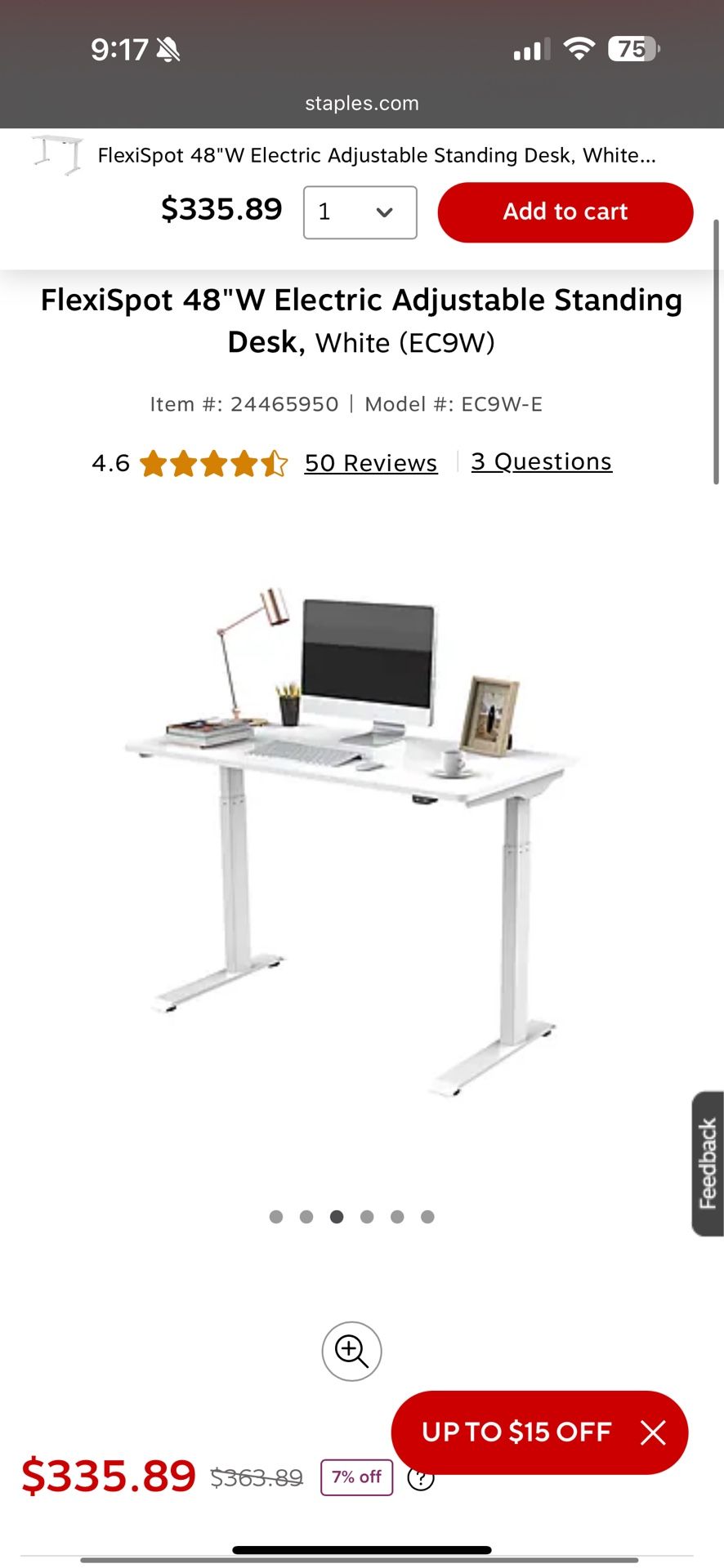 FlexiSpot 48” Electric standing desk