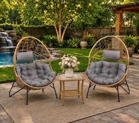 3 Piece Outdoor Wicker Egg Chair Bistro Set