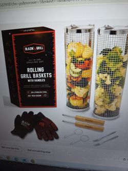 BLAZIN' GRILL Rolling Grill Basket Removable Handle