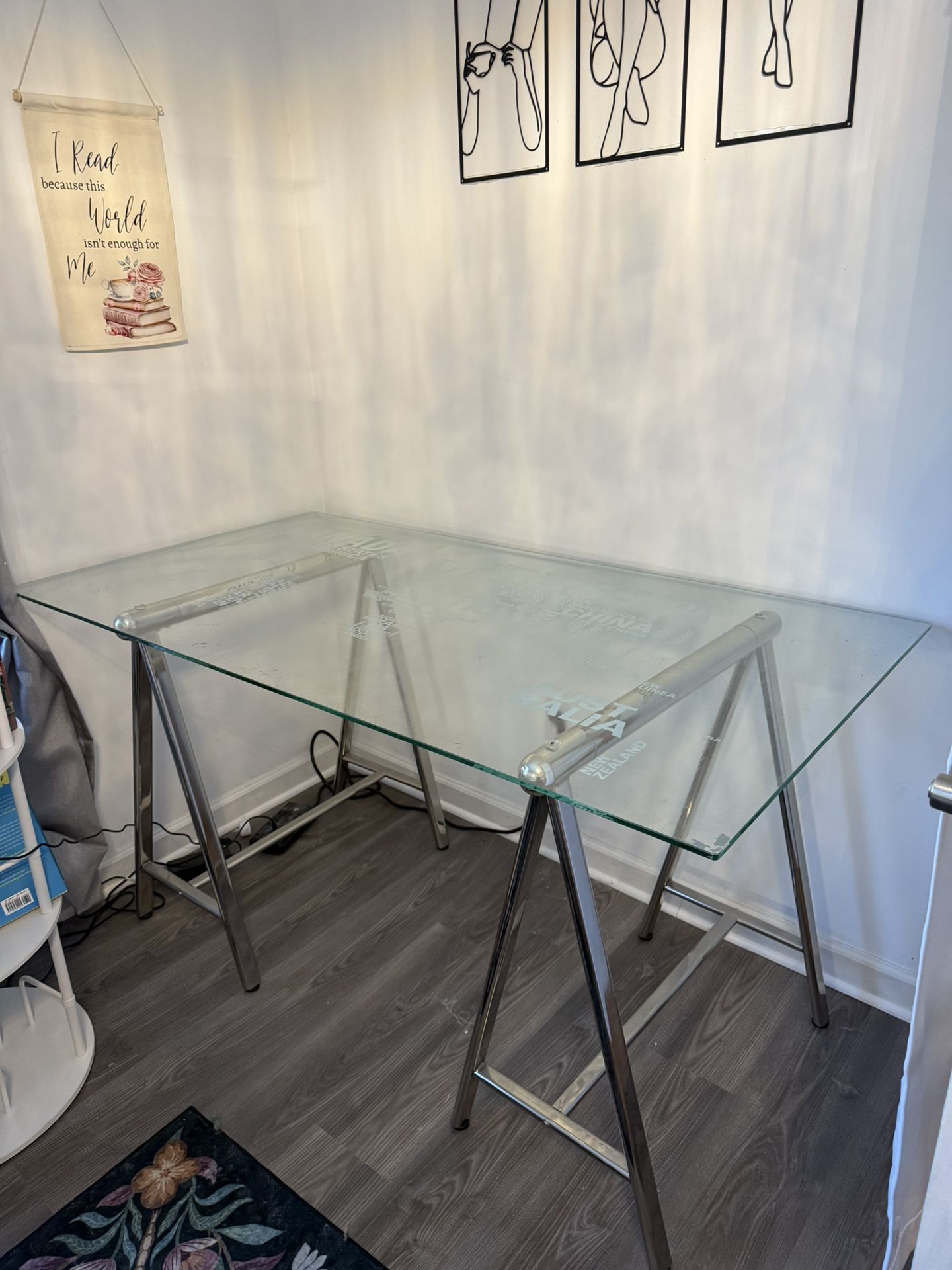 World Map Glass Top Desk 