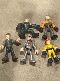 Imaginext lot of 5 figure Fireman & Jurassic World & Knight G I Joe & Dino rider