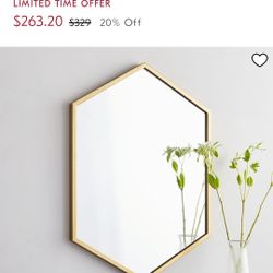 Antique Brass Metal Frame Hexagon Wall Mirror From West Elm