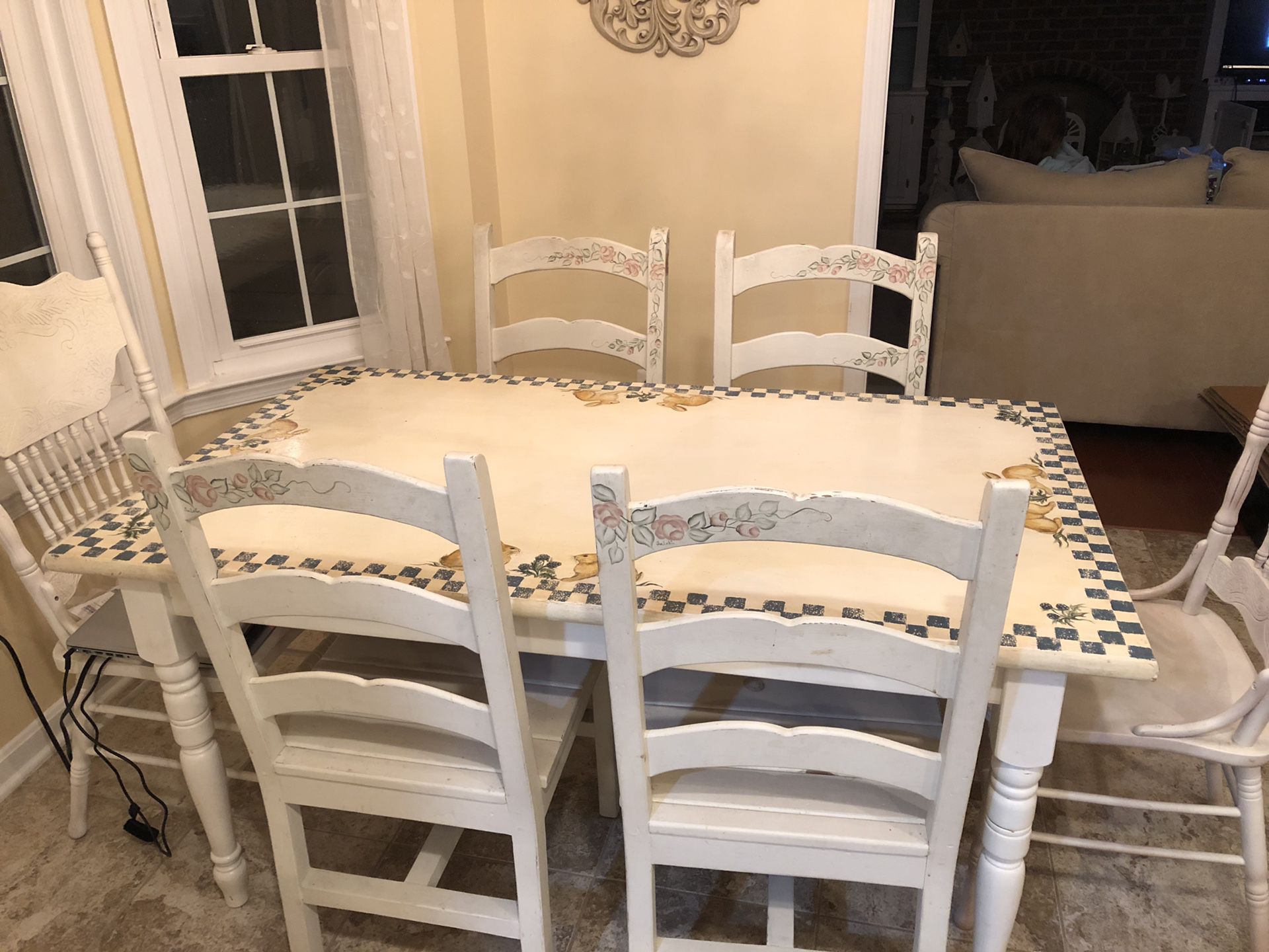 Hand Painted Table and Chairs Set — rabbit motif