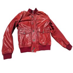 Vintage Compagnia Delle Pelli Red Italian Leather Bomber Jacket Plaid Line SZ: M