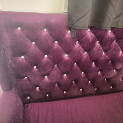 Purple Velvet Rhinestone Settee Couch