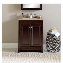 Delridge 25 in. Single Sink Chocolate Bath Vanity with Caramel Cultured Marble Top (Assembled)