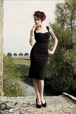Pinup Couture Jessica Wiggle Pencil Vintage Dress In Black Size Small