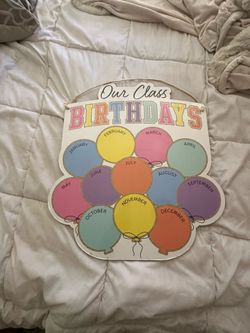 Whiteboard class birthdays sign