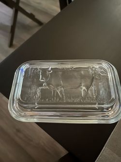 Vintage clear glass embossed Butter Dish