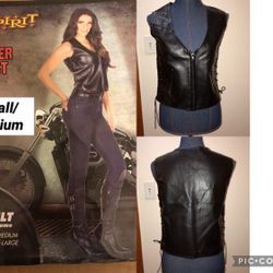New Women's Black Biker Vest-Size Small/Medium -runs small