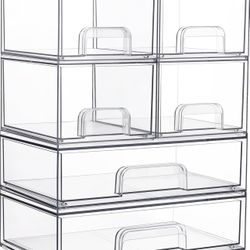 Vtopmart Stackable Storage Drawers Set of 6, Clear Plastic Organizer Bins for Bathroom Supplies,Ideal for