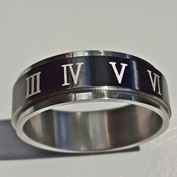 Stainless Steel Roman Numeral Spinner Ring Size 12