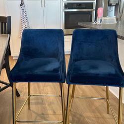 Set Of 2 Blue Bar Stools