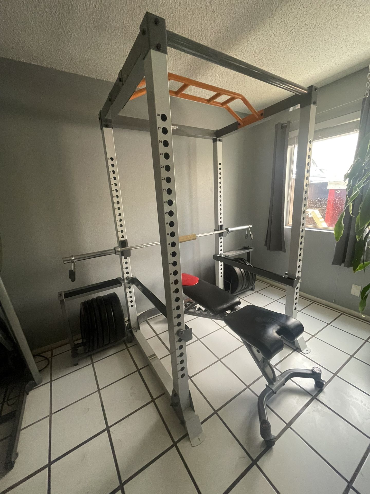 Weight Rack With Bench , Weights & Cable Machine
