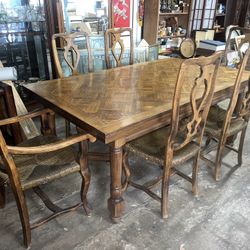 Heavy Oak Parquet Dining Table 6  Chairs