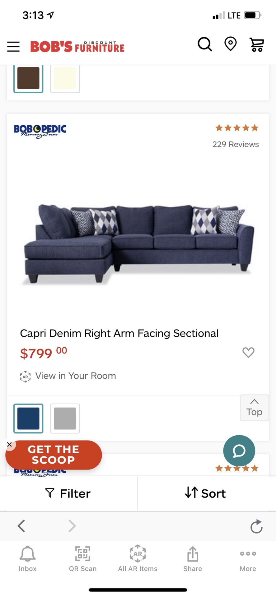 Bobs Sectional w/Ottoman