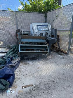 Shop Equipment Lot — Compressor, Welder, Bandsaw, Sheet Metal Brake, Blast Cabinet, Gantry Crane, Racking — $600 MUST GO