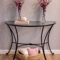 Pier One Knot Iron Base Half Moon Console Table With Glass Top