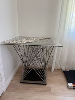 Glass Top Dining Table with Metal Base