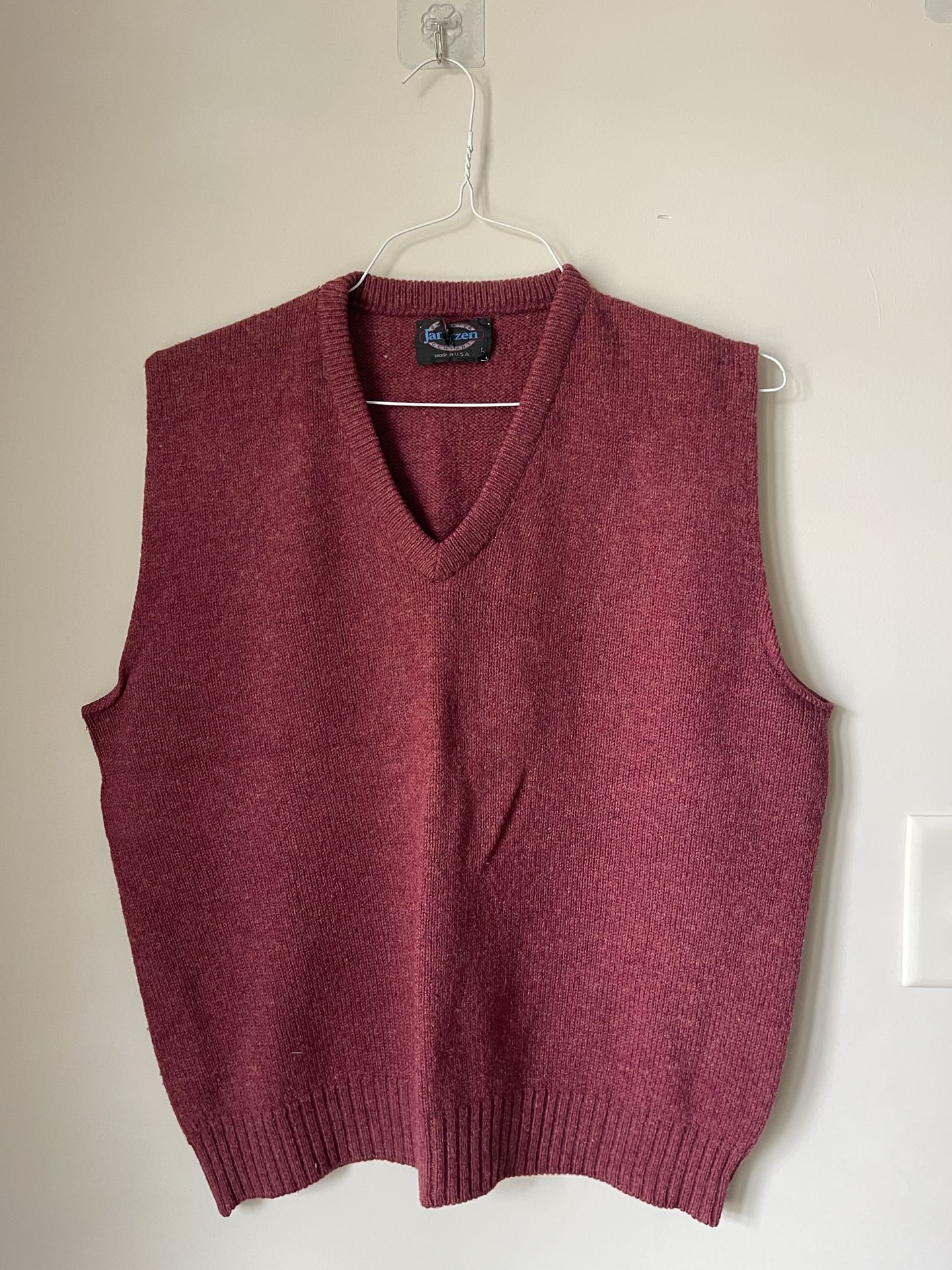 Vintage 70s 80s Jantzen V Neck Sweater Vest Made in USA Red Grandpa Grunge L