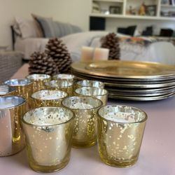 Dozen Gold votives Candies/charger Plates
