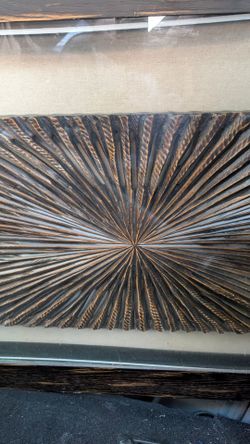 Framed Carved Wood Sunburst Wall Art