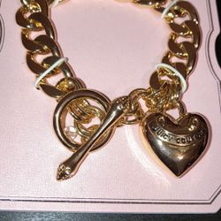 Juicy Couture Gold Bracelet, Heart Earrings,charm Necklace 